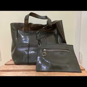 MARNI Patent Leather Shopper Tote Bag in Gun Metal